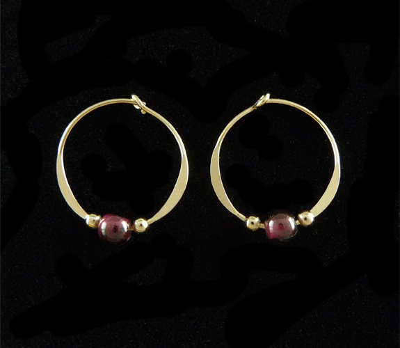 Mark Steel - Gold Fill Hoop Earrings with Garnet Bead